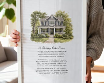 Family Home Blessing Custom Watercolor Print | Personalized House Portrait | Family Gift | Housewarming Gift | Custom Home Keepsake