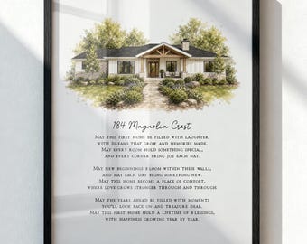 First Home Blessing Custom Watercolor Print | Personalized House Portrait | New Home Gift | Housewarming Gift | First Home Keepsake