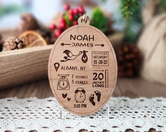 Personalized Christmas Ornament For New Baby | First Time Mom Gift | Newborn Announcement | Mini Birth Stats Sign | Boho Nursery Room Decor