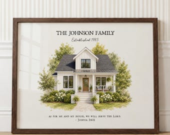 Christian Home Blessing Scripture Print | Custom New House Portrait | Bible Verse Prayer Wall Art | Housewarming Gift |Joshua 24:15 Keepsake