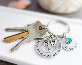 Engraved RN Keychain with Inspirational Quote | Personalized Nursing Student Gift with Name and Birthstone | Graduation Gift For Nurse