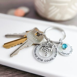 Engraved RN Keychain with Inspirational Quote | Personalized Nursing Student Gift with Name and Birthstone | Graduation Gift For Nurse