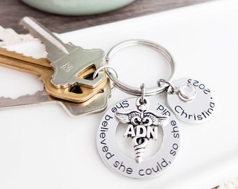 ADN Nurse Graduate Keychain | Engraved Gift For Associate Degree in Nursing | Nurse Gift For ADN Graduation | She believed she could Keyring