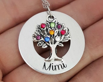 Grandmothers Birthstone Necklace | Mimi Necklace | Family Tree Birthstone Necklace For Mimi | Grandmother Necklaces | Gifts For Mimi Grandma