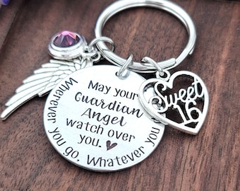 Guardian Angel Sweet 16 Keychain | Sweet 16 Gifts | New Driver Gift | Drive Safe Keychain | Teen Driver Gift | Guardian Angel Keychain