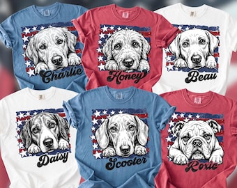 Patriotic Dog Shirt | Personalized Pet Graphic Tee | Puppy Lover Fourth Of July Comfort Colors T-shirt