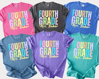 Comfort Colors Fourth Grade Teacher Shirt | Teacher Back To School Shirt | Custom 4th Grade Crew Teacher T-shirts | Elementary School Shirts