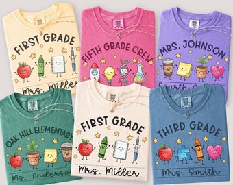 Custom Back to School Comfort Colors Teacher Shirt | First, Second, Third, Fourth & Fifth Grade Level Team Tee | Elementary Staff T-Shirt
