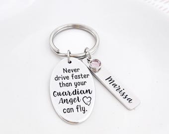 Never Drive Faster Guardian Angel Keychain | New Driver Keychain | Sweet 16 Gift | Drive Safe Keychain | Teen Driver | 16th Birthday Gift