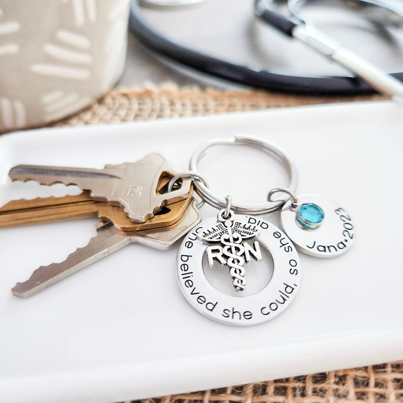 RN Graduation Keychain Nurse Graduation Gift Registered Nurse Nursing Graduation Gifts RN Nurse Keychain Personalized RN Gifts image 1