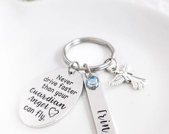 Never Drive Faster Guardian Angel Keychain | New Driver Keychain | Sweet 16 Gift | Drive Safe Keychain | Teen Driver | 16th Birthday Gift