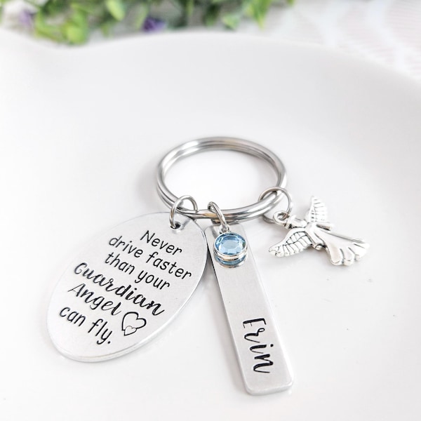 Never Drive Faster Guardian Angel Keychain | New Driver Keychain | Sweet 16 Gift | Drive Safe Keychain | Teen Driver | 16th Birthday Gift