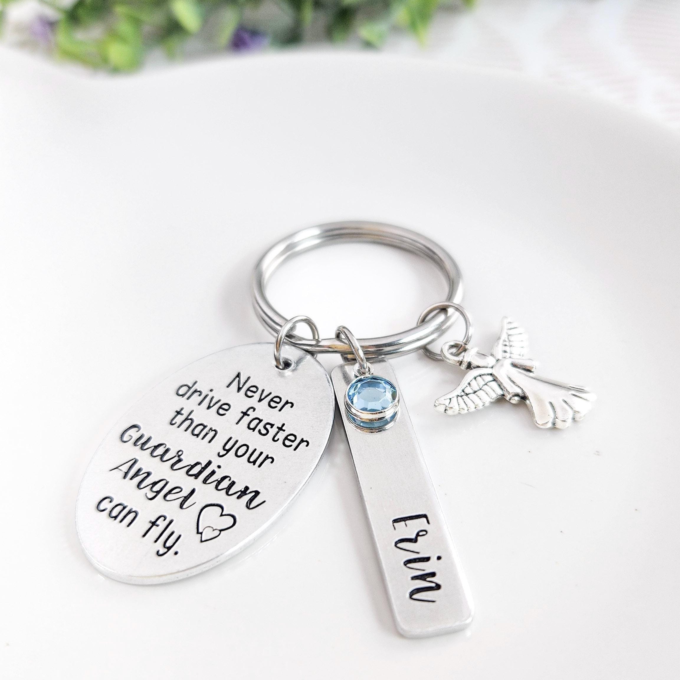 Drive Safe Keychain - "Never Drive Faster Than Your Guardian Angel Can Fly" Gift For New Drivers - View #7
