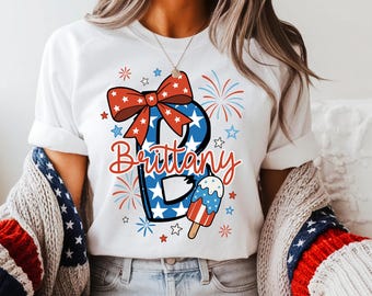 Personalized Family 4th of July Shirts | Custom Patriotic Initial Name Tee | USA Fourth of July Group T-shirts for Independence Day Parade