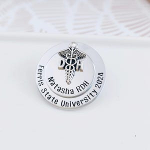 Dental Hygienist RHD Pin | Two Tier Silver DH Dental Pin | Dentist Gift | Dental Assistant Graduation