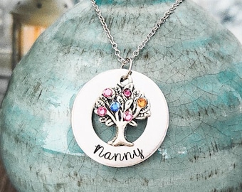 Nanny Necklace | Family Tree Necklace For Nanny | Nanny Birthstone Necklace |  Grandmother Necklaces | Gift For Nanny | Grandmother Gifts