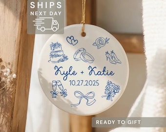 First Christmas Married Ornament | Personalized Couples Wedding Gift For Newlyweds | Custom Engagement Keepsake | One Year Anniversary Gift