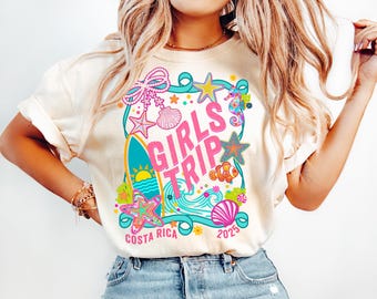 Comfort Colors Custom Girls Trip Shirts | Coastal Bestie Matching Top | Summer Vibes Tropical Beach Vacation Tshirt
