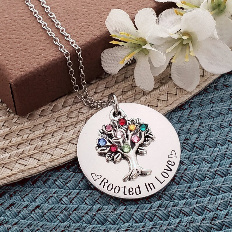 Family Tree Birthstone Necklace Birthstone Necklace For Mom Rooted In Love Birthstone Necklace Family Tree Necklace Mom Gifts N15 image 1