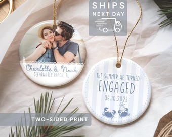Adorno de foto de compromiso personalizado / Adorno de playa personalizado / Recuerdo de compromiso de verano para parejas, regalo de propuesta de novia