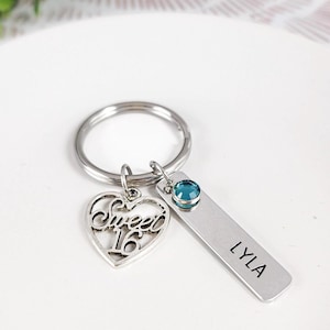 Sweet 16 Keychain | Sweet Sixteenth Birthday Gift | Personalized Sweet 16 Keychain | Sweet 16 Gifts | Sweet 16 Birthday Gifts For Daughter image 1