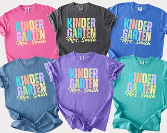 Comfort Colors Teacher Shirt | Kindergarten Back To School | Custom Kindergarten Crew Teacher T-shirts | Elementary Staff Teacher Tee Gift