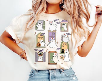 Cute Halloween Ghost Nurse Shirt on Comfort Colors | Halloween ER Nurse Crewneck | Night Shift Boo Crew Sweatshirt | Fall Nurse Tee Gift