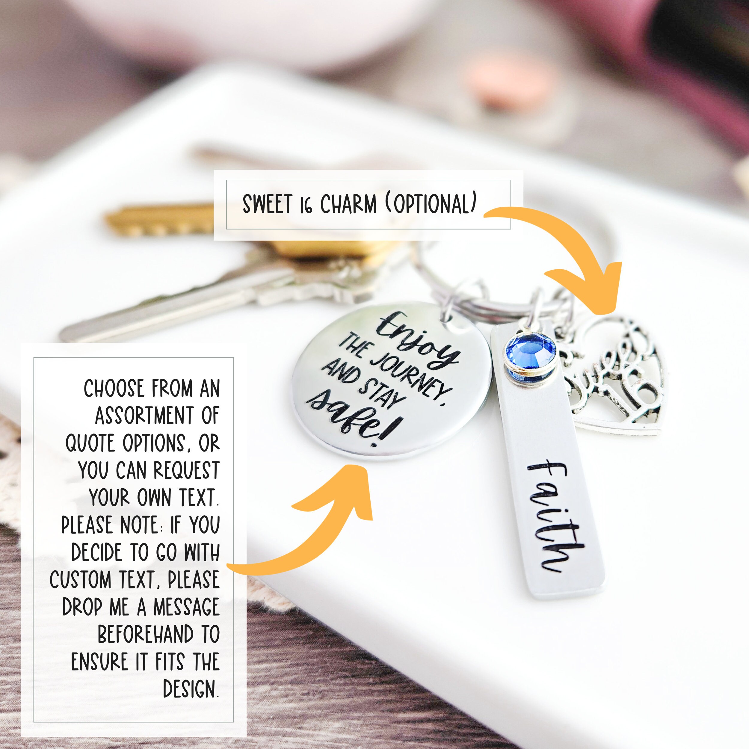 Drive Safe Keychain - Personalized Sweet 16 Keychain - Life is a Journey -  Sweet 16 - 3 design options - Sweet 16 Birthday Gift for Teenager