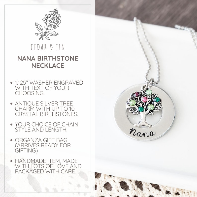 Family Tree With Birthstones Grandmother Necklace Necklace For Nana Nana Necklace Gift For Nana Gift Grandkids Nana Necklaces image 2
