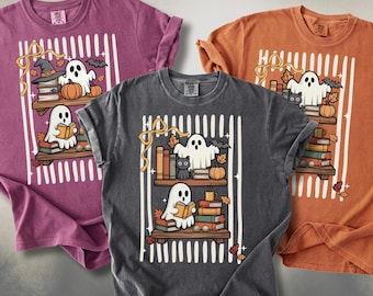 Book Ghost Shirt: Comfort Colors Halloween Tee | Coquette Book Lover Fall Reading Ghost Tshirt