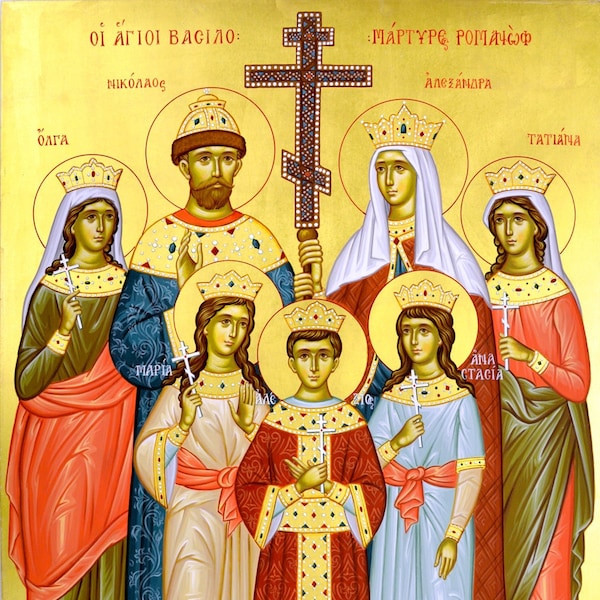 Saint Martyrs Olga, Tatiana, Maria, Anastasia, and Tsarevich Alexei Romanov of Russia  Orthodox icons byzantine greek orthodox icon