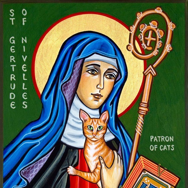 Orthodoxe iconen Byzantijnse St. Gertrude van Nijvel icoon Grieks-orthodoxe icoon Byzantijnse icoon verjaardag, naamdag cadeau doop cadeau huis cadeau