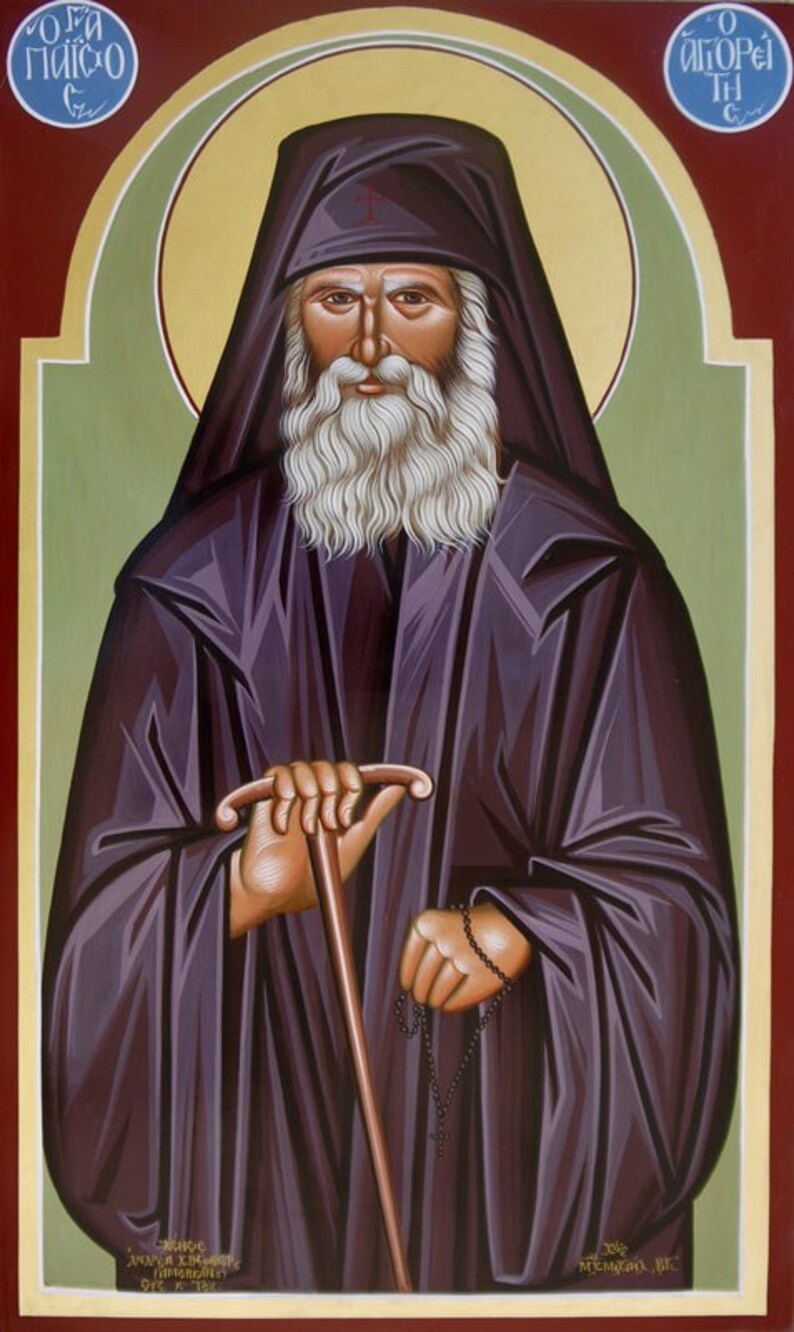 Icône Saint Paisios Athonite Panneau Encastré Fait Main Et étui Icône