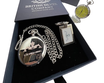 Royal Navy Submariner Pocket Watch Personalised and  Keyring Engraved Luxury Gift Set in Gift Case Passing Out Leaving Promotion Veteran