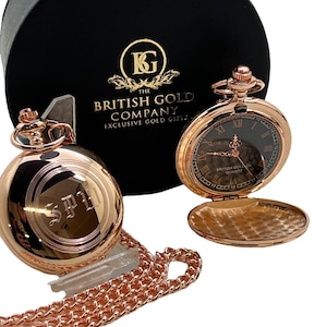 Free Engraving Monogram Custom 18k Rose Gold Plated Pocket Watch Custom Engraved Old English Luxury Wooden Gift box Case with Certificate