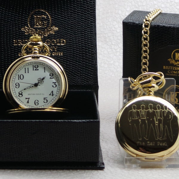 Rat Pack Gold Clad Personalised Pocket Watch in Luxury Gift box Case Music Movie Memorabilia Frank Sinatra Dean Martin Sammy Davis Engraved