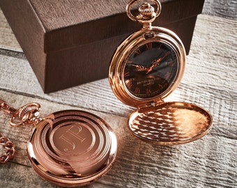 Free Engraving  18k Rose Gold Plated Pocket Watch Custom Engraved Monogram Luxury Gift box Case Wedding Groom Groomsmen watches Birthday