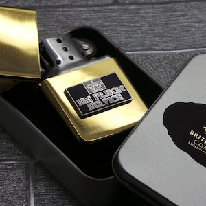 HM Prison Service  Personalised  Engraved  Cigarette Lighter Gold with Custom made HMP Crest badge in metal gift case Warden Jail Officer