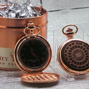 Dartboard Rose Gold Pocket Watch Custom Engraved Personalised Presentation Metal Case Engraving Darts Player Award Trophy Prize Luxury Set