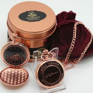 Boris Johnson Signed Rose Gold Pocket Watch Custom Engraved Personalised Metal Case Engraving Autographed British Prime Minister History