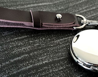 Echtleder Taschenuhr Gürtelschlaufe Bügelbild hochwertig für Taschenuhren Mechanisch oder Batteriebetrieben Gravur Braun Silber