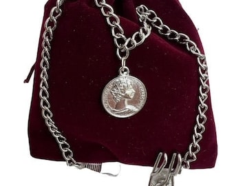 Corrente de relógio de bolso de prata com pingente de moeda para colete, antolhos de casamento, qualquer relógio mecânico de quartzo, esqueleto, presentes antigos modernos