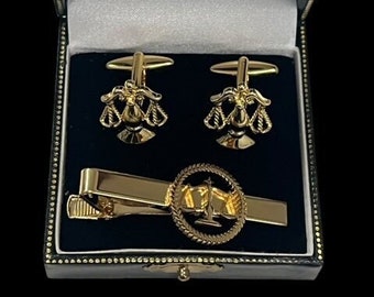Legal Cufflinks and Tie Clip 24k Gold Clad Luxury Gift Set for Law Graduate Solicitor Lawyer Student Judge Law Enforcement Scales of Justice