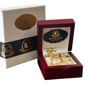 Gavel Gold Cufflinks Gifts forJudge Auctioneer Law Lawyer Police CEO Boss 24k Gold Clad Luxury Wooden Gift Case Hammer Solicitor Graduate image 1