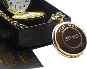 Wedding Watches ENGRAVED 24k Gold Plated Pocket Watch Luxury Box Groomsmen Gifts Custom Engraving Father of the Bride Best Man Usher Groom