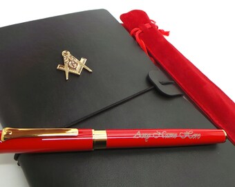 Masonic Black Ball Point Pens In Gift Case FREE ENGRAVING Masonic Gift 230