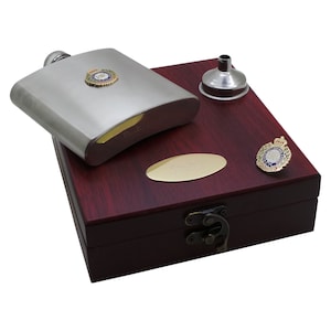 Personalised Royal Engineers Hip Flask Gold Lapel Pin Gift Set in Wooden Case Luxury Engraved Gifts for RE Military British Army Custom Made