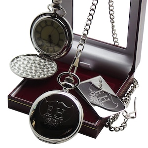 Coffret cadeau personnalisé montre de poche gravée et porte-cartes avec pince à billets