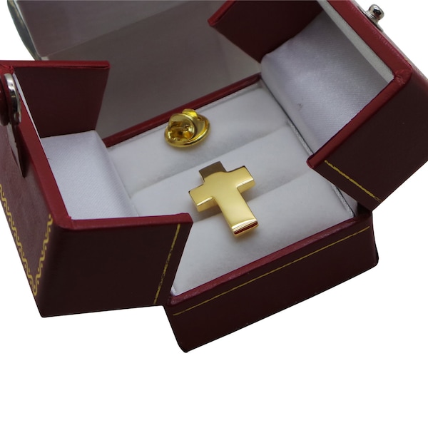 Gold Cross Lapel Pin 24k Clad Crest for Christians C of E Gifts Religious Jewellery Church Luxury gift for Prayer Faith Serenity Worship