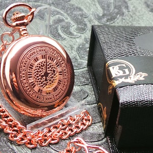BIG BEN Montre de Poche 18K Rose Or Clad Personnalisé Gravé Coffret Cadeau De Luxe Coffret Monogrammé Personnalisé Complet Chasseur et Chaîne Londres Angleterre